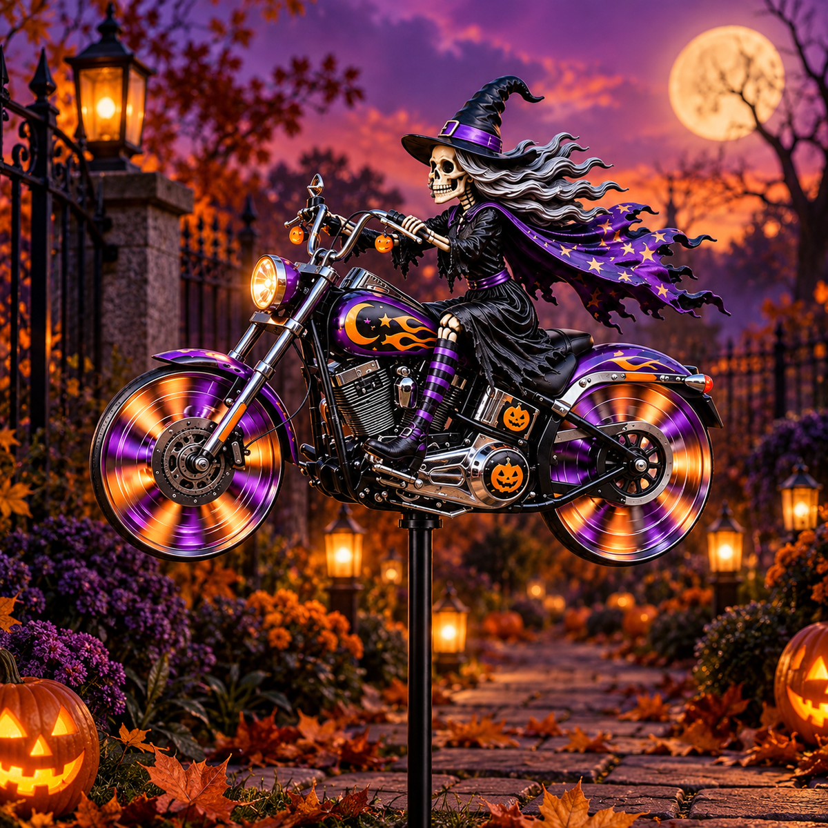 💀🏍️Halloween Motorcycle Garden Windmill™🎃Spooky Biker Yard Spinner & Outdoor Decor