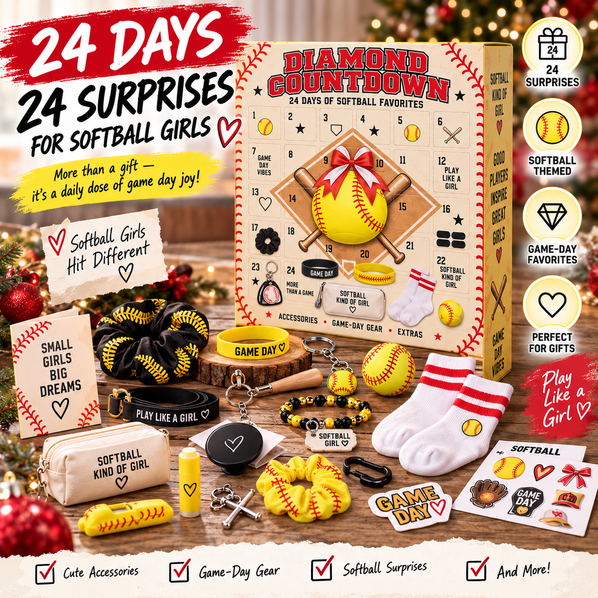🥎 2026 Softball Girls Advent Calendar – 24 Days of Game-Day Surprises 🎁