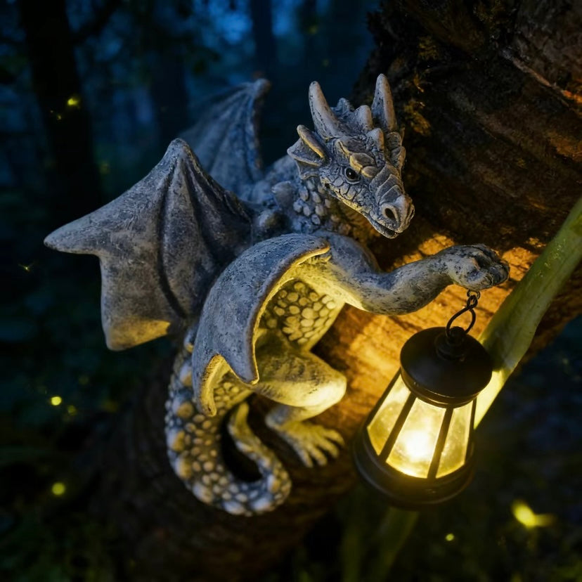 🔥 50% OFF – Solar Dragon Tree Hugger Statue with Lantern 🐉✨