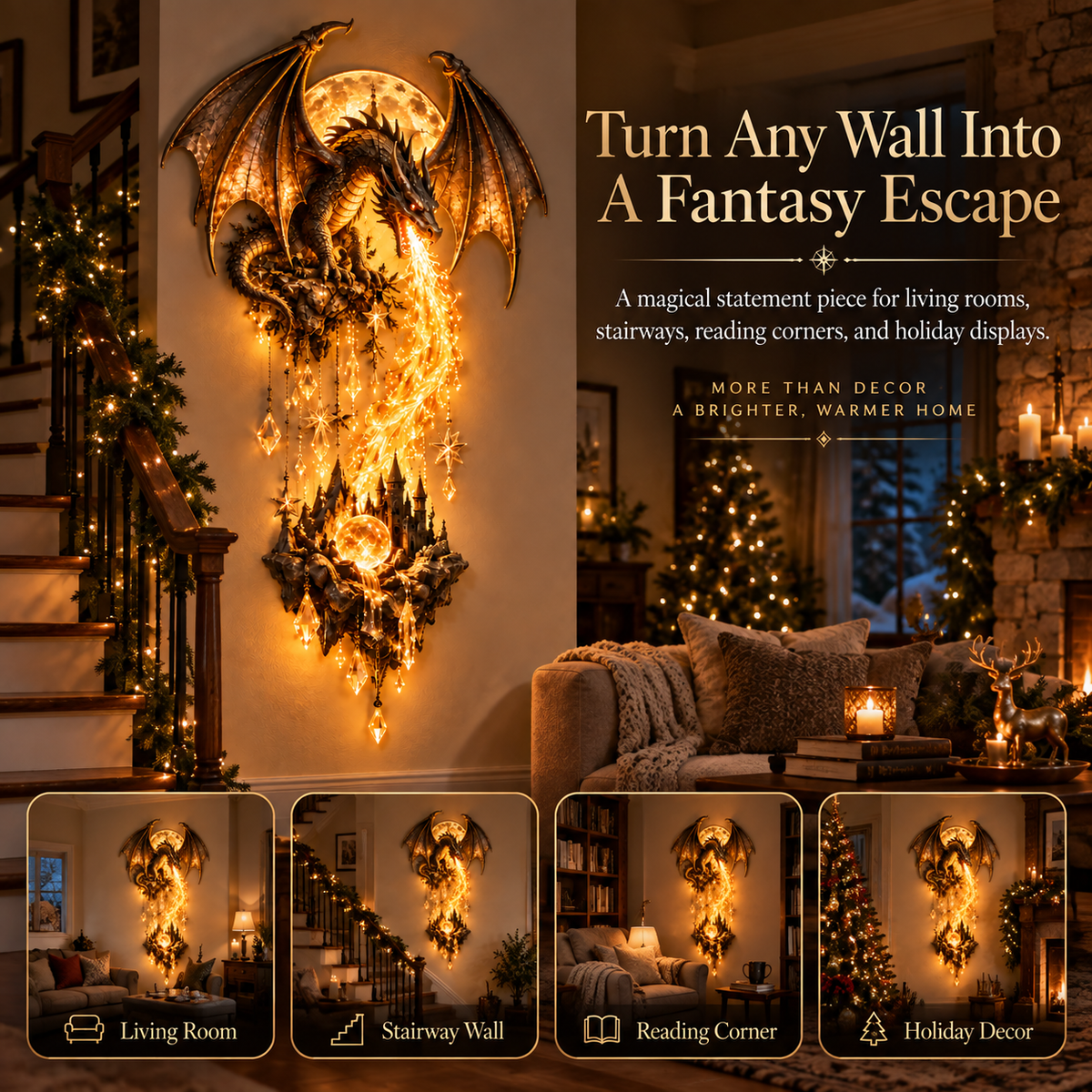 🔥 Limited-Time 49% OFF – 🐉 Dragonfire Moonlight Wall Lamp | Enchanted Fantasy Castle Decor 🌙