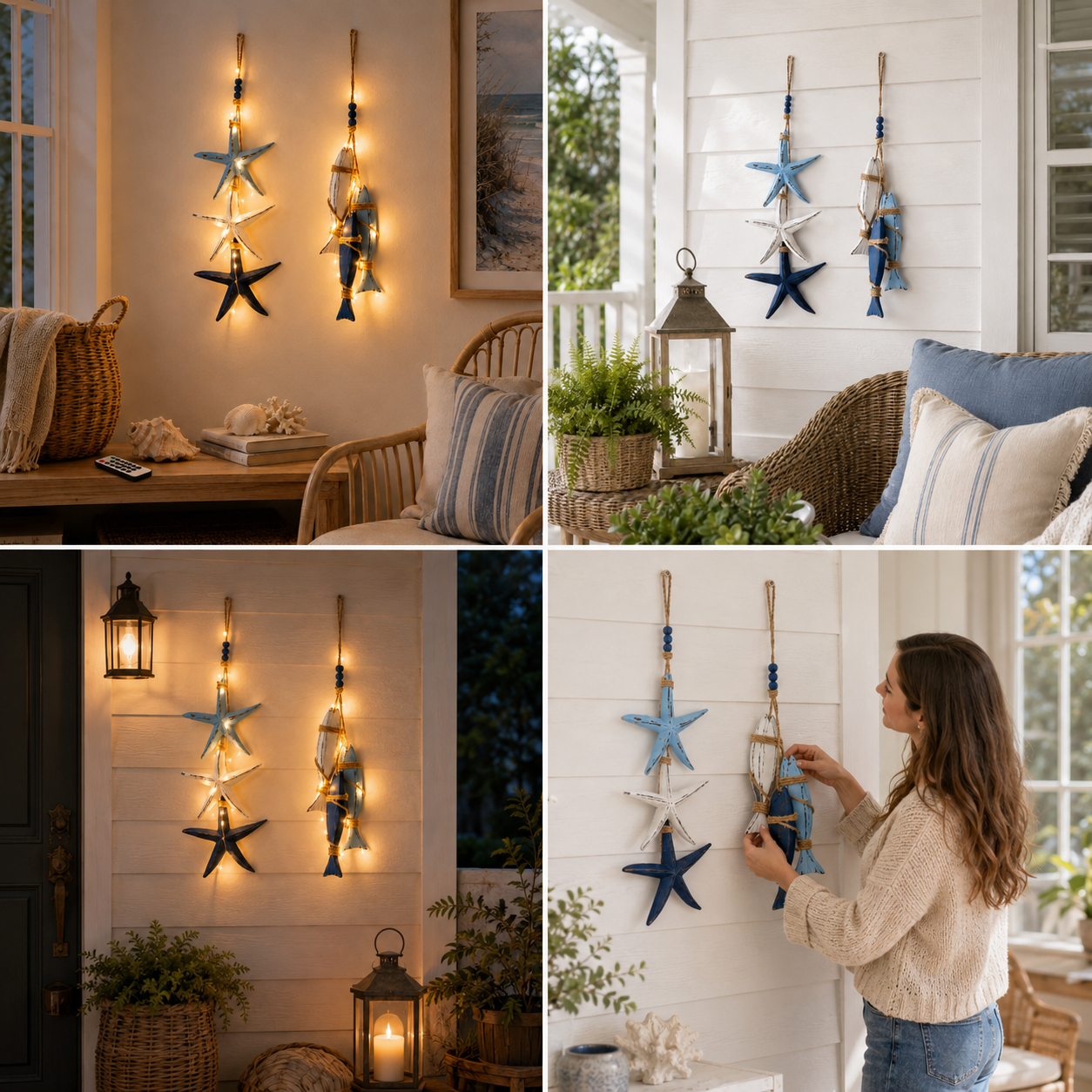 🔥 Limited-Time 50% OFF 🌊 Lighted Coastal Wooden Starfish & Fish Hanging Decor – 23.2" × 6.7" Beach Wall Accent