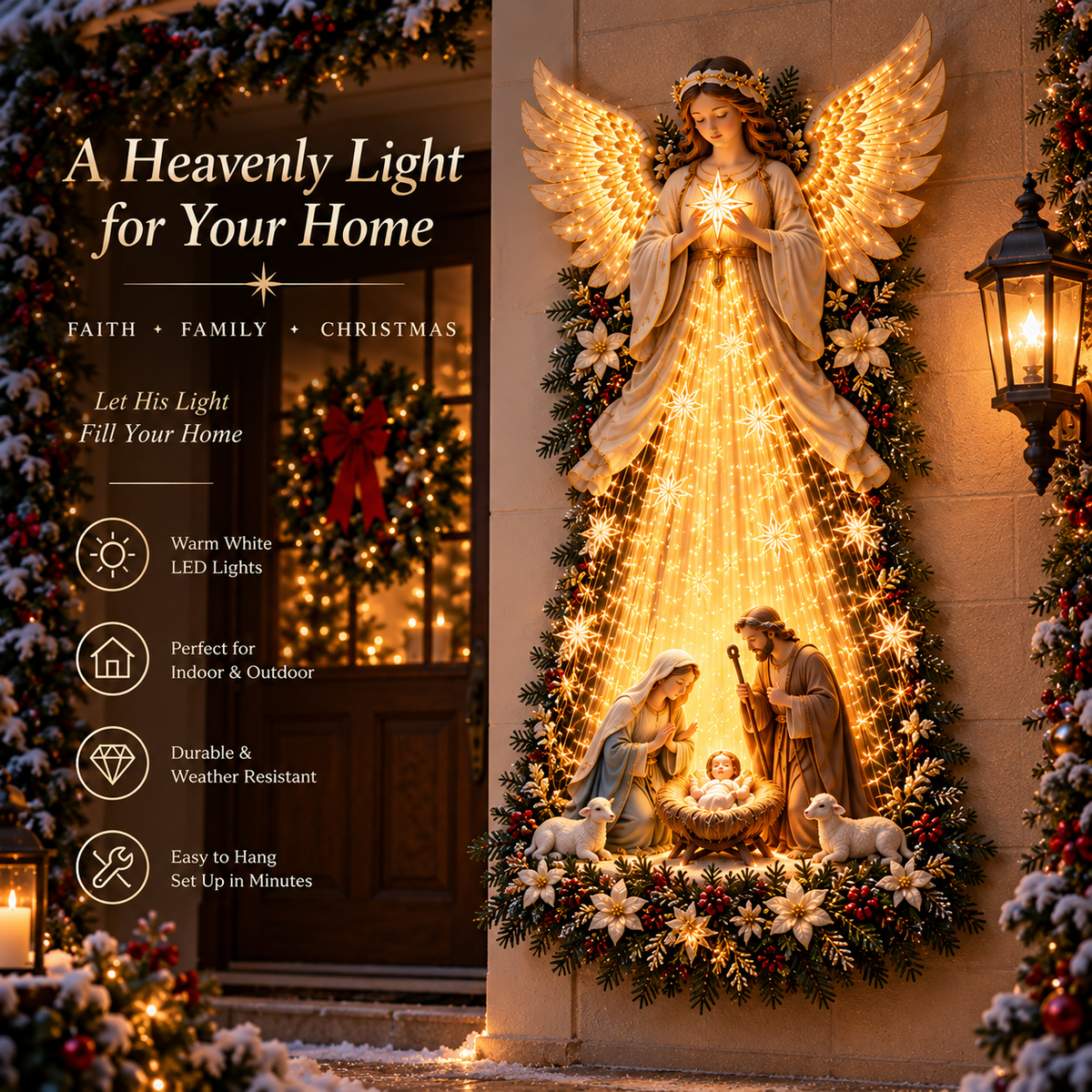 ✝️✨Heavenly Light™ Angel Nativity Wall Light with Cascading Golden Glow