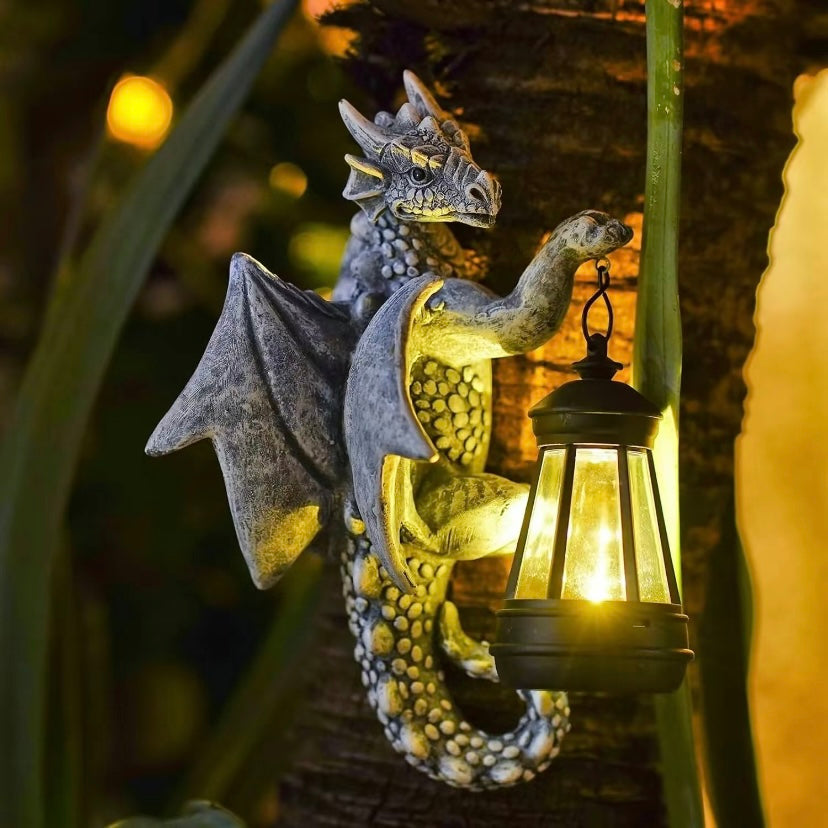 🔥 50% OFF – Solar Dragon Tree Hugger Statue with Lantern 🐉✨
