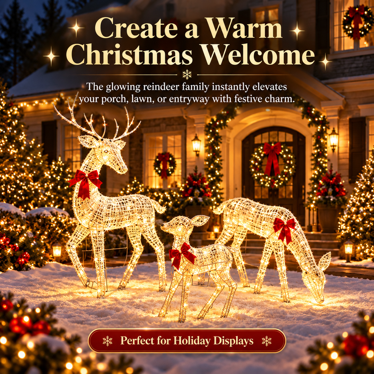 🦌✨ LED Christmas Reindeer Family – Magical Light-Up Holiday Decorations 🎄