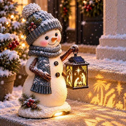 ⛄ Last Day 49% Snowman Nativity Glow™ – Solar Christmas Step Light with Holy Family Projection