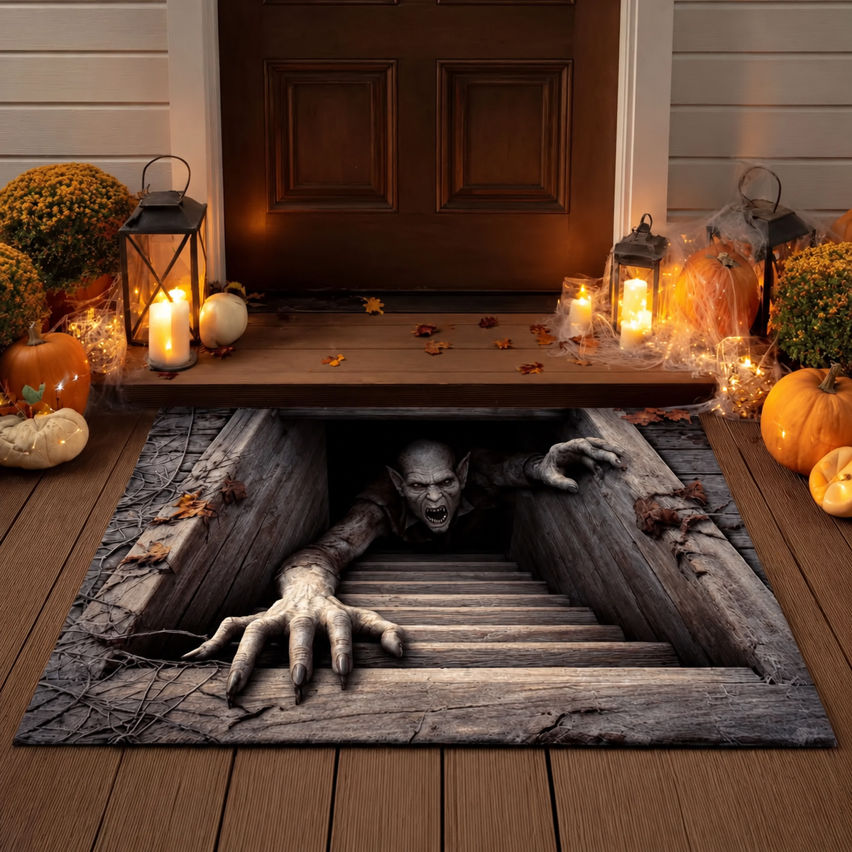 🎃💀Halloween Front Door Mat – Festive 3D Visual Skull & Clown Horror Rug