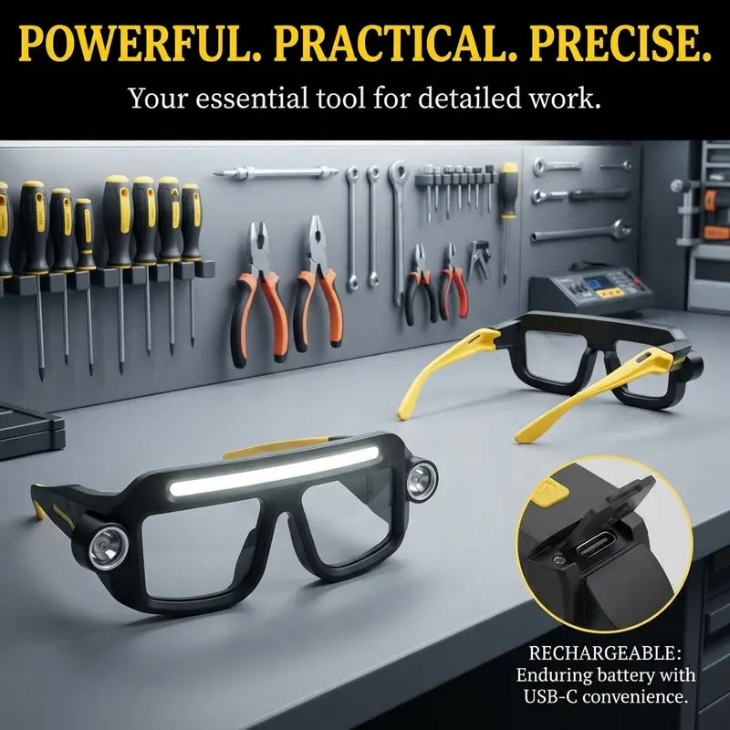 🔦✨Hands-Free Wearable Glasses LED Light – Rechargeable Head-Worn Work Lamp for Maintenance & Outdoor Activities