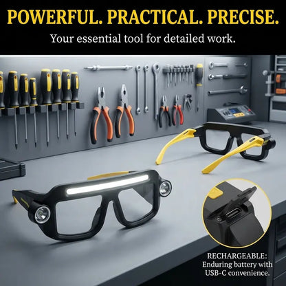 🔦✨Hands-Free Wearable Glasses LED Light – Rechargeable Head-Worn Work Lamp for Maintenance & Outdoor Activities