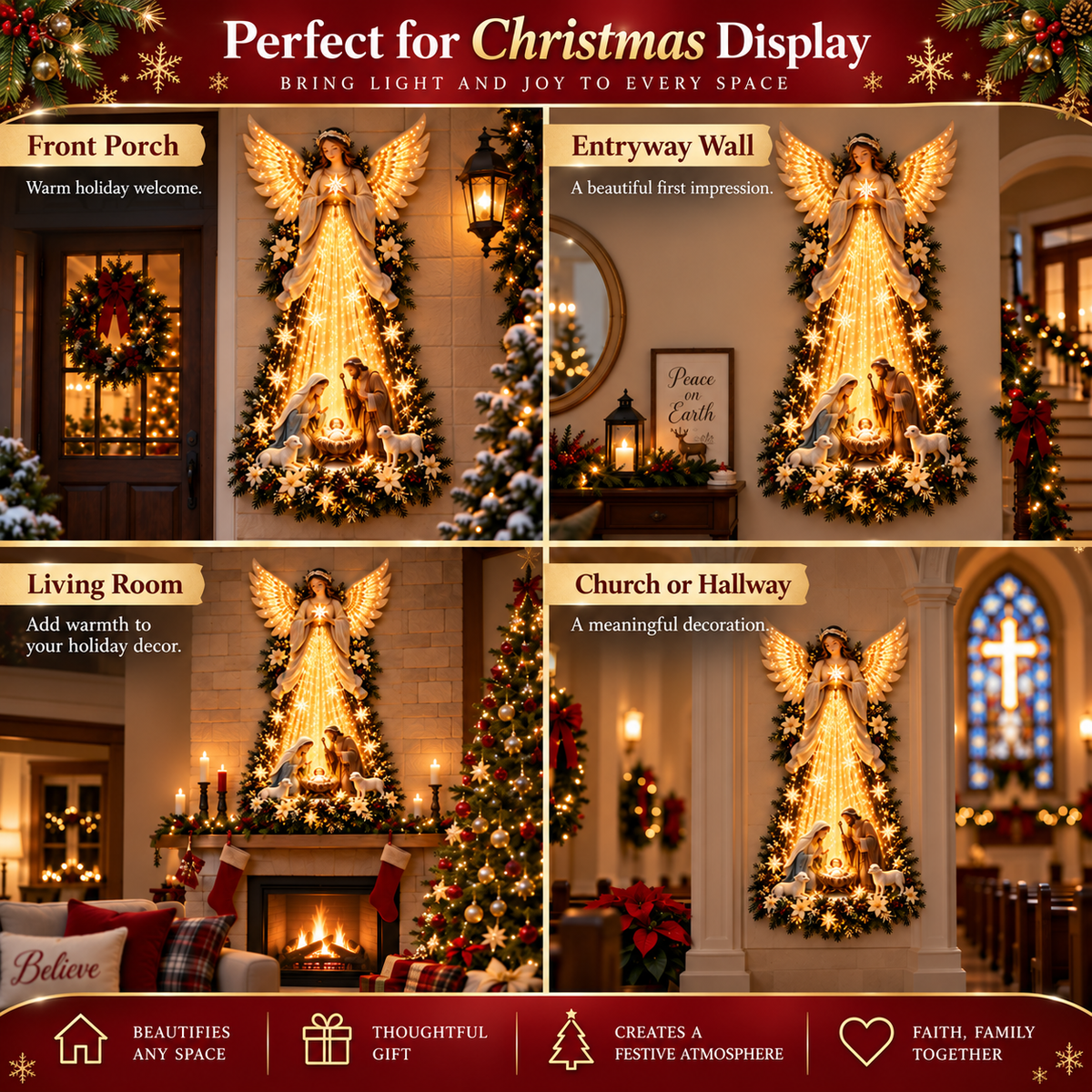 ✝️✨Heavenly Light™ Angel Nativity Wall Light with Cascading Golden Glow