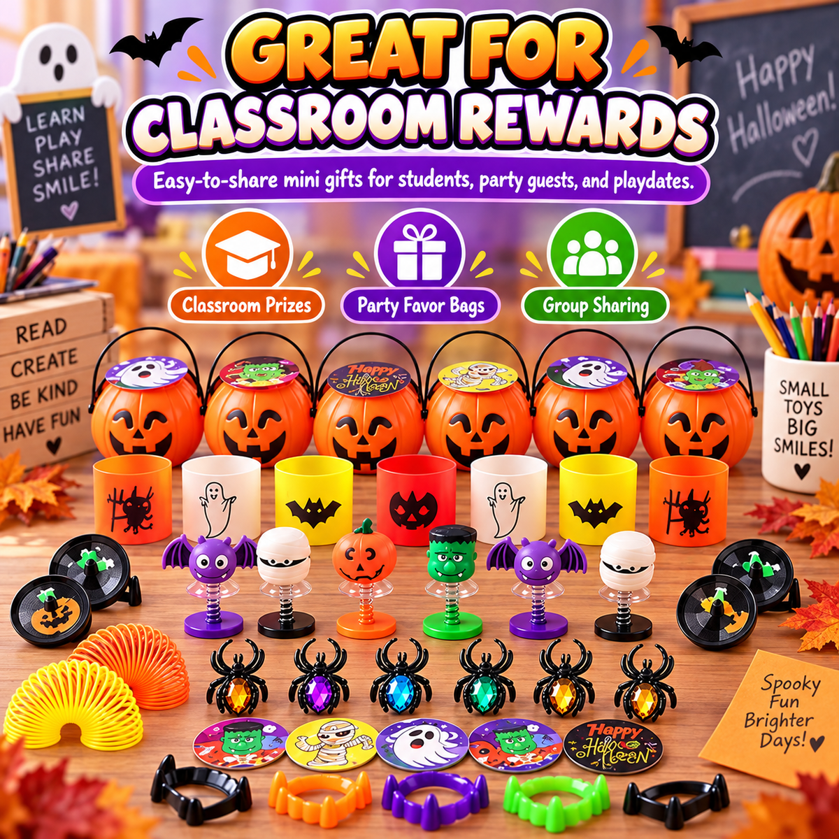 🎃 33% OFF | 24 Ready-to-Give Halloween Pumpkin Buckets – 144 Fun Toys Included