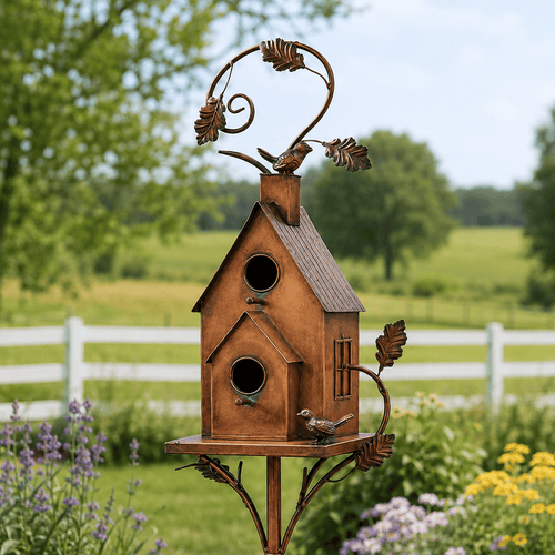 🔥Last Day 50% OFF Sola🔥-❤🐦🐦 Handmade Iron Birdhouse Garden Stake – Rustic Outdoor Decor for Bird & Garden Lovers❤