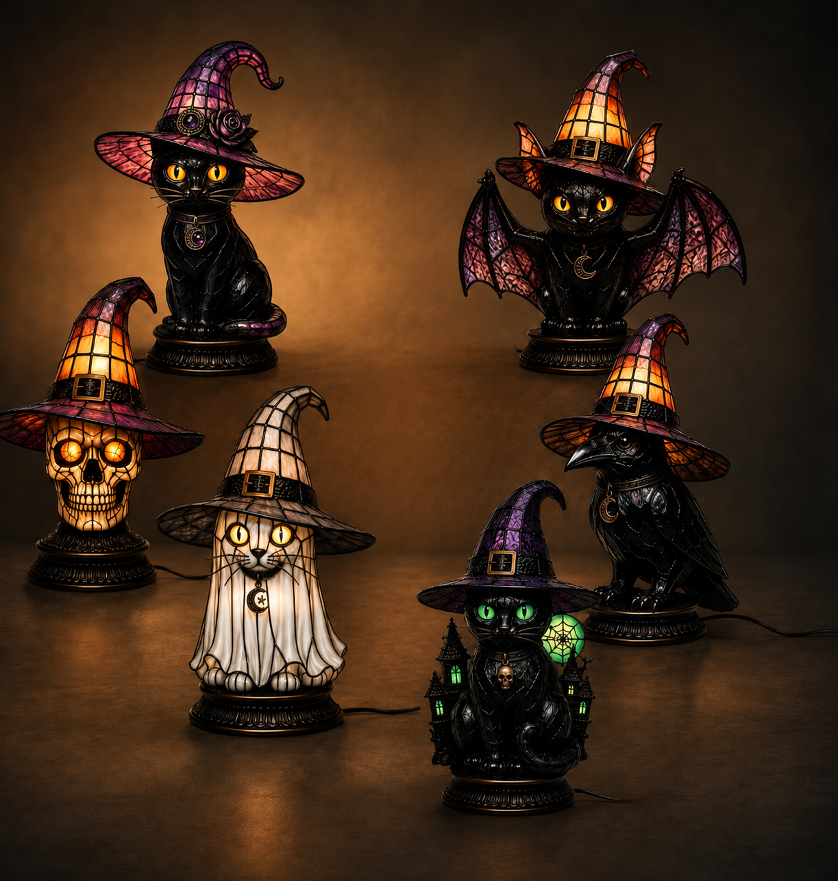🎃7-Piece Halloween Stained Glass-Style Lighted Figurine Collection