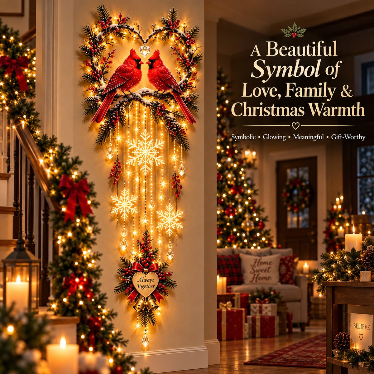 🐦🎄 Holiday Special | Always Together Cardinals™ Lighted Christmas Wall Decor – Save 50%