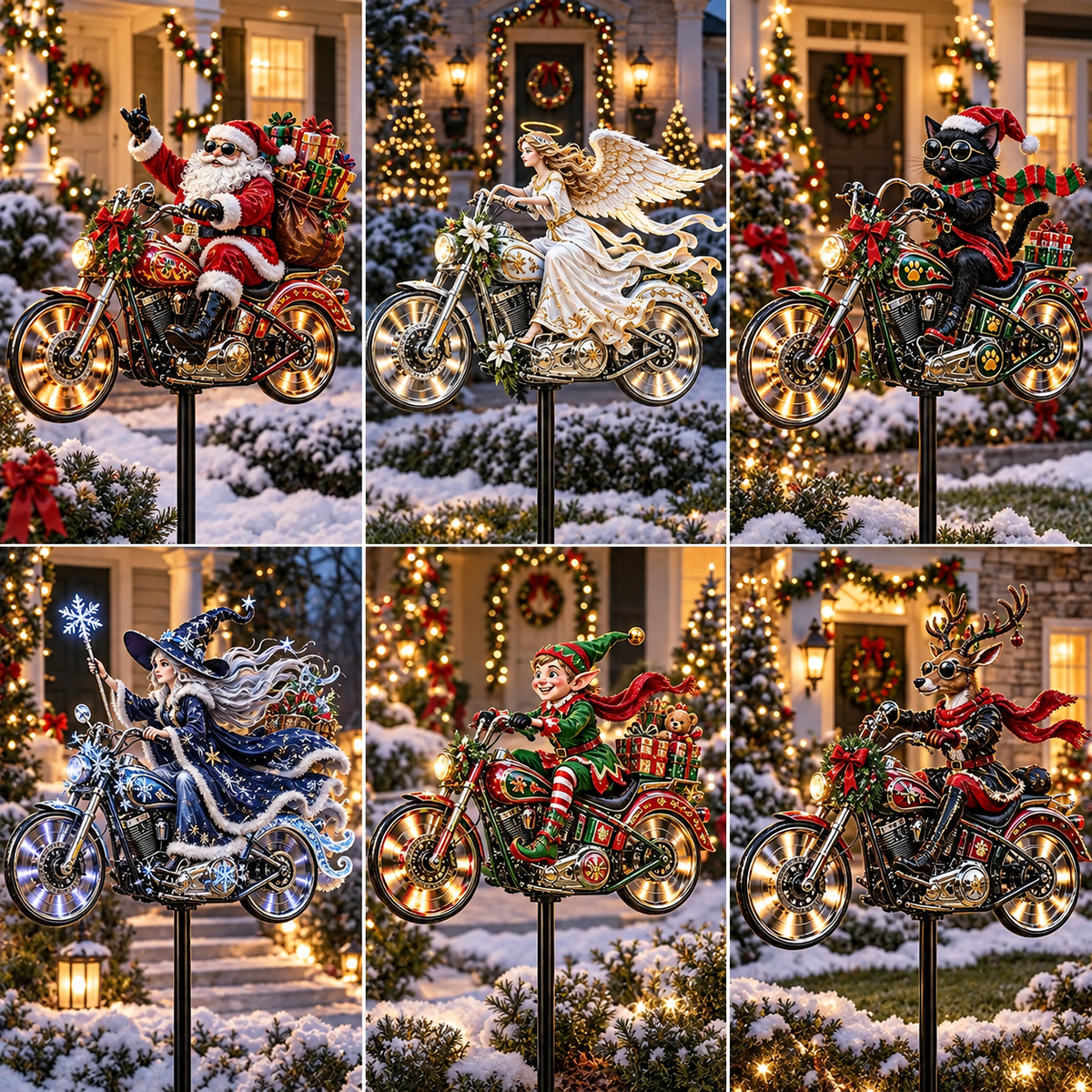 🎅🦌MerryRider™ Christmas Santa Biker Wind Spinner - Kinetic Metal Garden Stake for Holiday Yard Art & Winter Decor