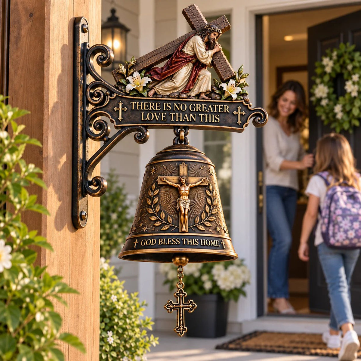 ✝️ God Bless This Home – Christian Cross Hanging Bell 🔔