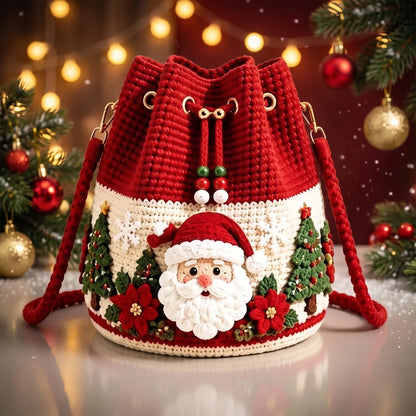 🧶Handmade Christmas Crochet Bucket Bag🎄✨Festive Crossbody Holiday Purse, Hand-Knit Christmas Gift